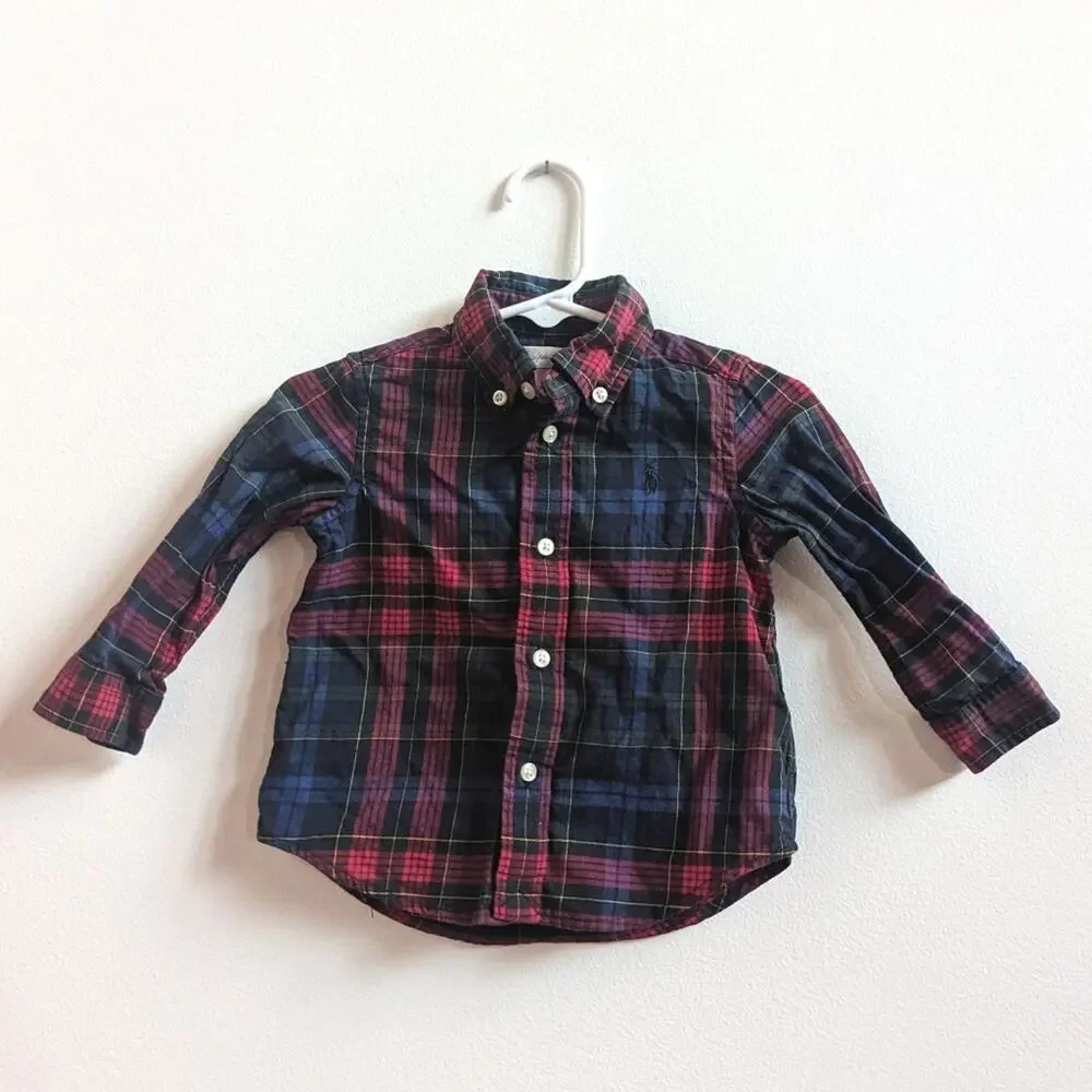 Ralph Lauren Baby Boys 9m Christmas Plaid Button Down Shirt Christmas Preppy